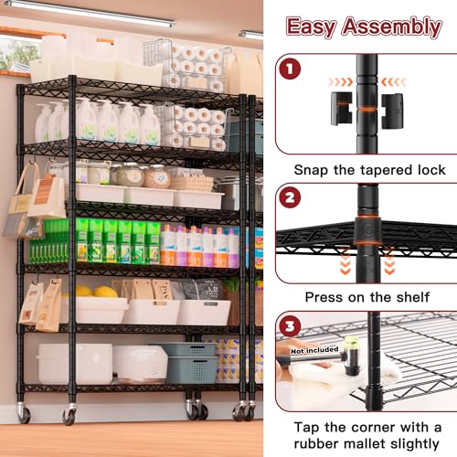 PrimeZone 6 Tier Wire Shelving with Wheels 79''H 1500lbs Storage Shelves - size: 36" W x 16" D x 79" H
