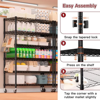 PrimeZone 6 Tier Wire Shelving with Wheels 79''H 1500lbs Storage Shelves - size: 36" W x 16" D x 79" H