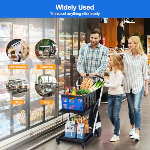 2-Tier Collapsible Aluminum Utility Cart, 198 Lb Capacity, 360° Wheels - color: Blue