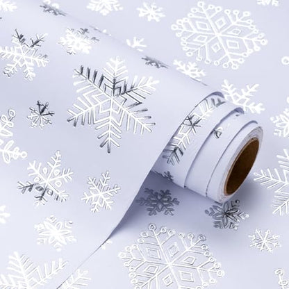 WRAPAHOLIC 3D Kraft Christmas Wrapping Paper Roll - Mini Roll - 17 Inch x 16.5 Feet - Silver and White Snowflake Wrapping Paper with Embossed Perfect for Christmas, Holiday, Party Celebration - color: Christmas Snowflakes - White & Silver, size: 17 inch x