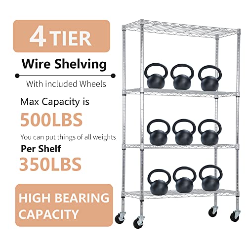 BestOffice | 4-Tier Wire Shelf with Wheels | 36" x 14" x 62" | Chrome - color: Chrome, size: 36"D x 14"W x 62"H