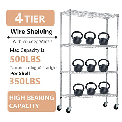 BestOffice | 4-Tier Wire Shelf with Wheels | 36" x 14" x 62" | Chrome - color: Chrome, size: 36"D x 14"W x 62"H