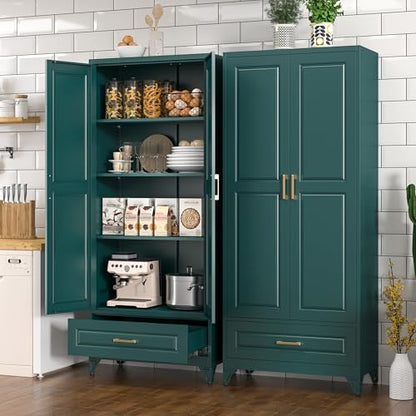 Polup 75" Metal Storage Cabinet, Tall Kitchen Pantry Cabinet with 1 Drawer - color: Green, size: 75"H - 1 Drawer