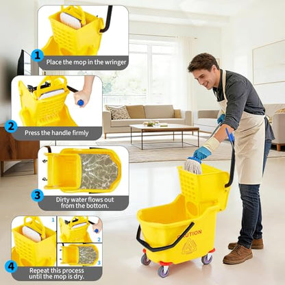 Heavy Duty 32L Commercial Mop & Bucket Set – Double Bucket System with Side Press Wringer, Wheels for Easy Mobility – High Capacity, Durable – Ideal for Industrial, Janitorial, Office,