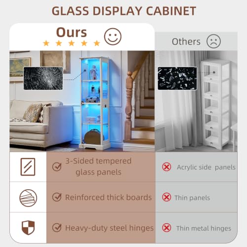 LELELINKY Farmhouse Narrow Glass Display Cabinet with Doors & Lock, White - color: White, size: 1 Pack