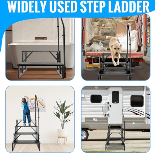 RV Stairs 4 Step Ladder, RV Steps Anti-Slip, Hot Tub Steps with Handrail, 660 lbs RV Ladder for 5th Wheel RV, Mobile Home Stairs - size: 4 Step