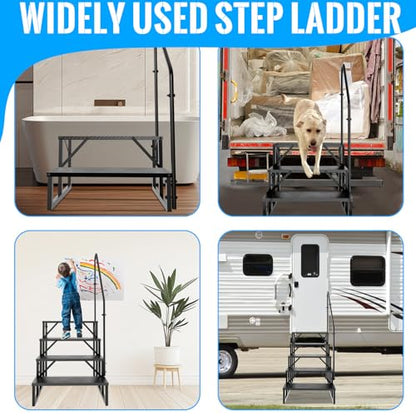 RV Stairs 4 Step Ladder, RV Steps Anti-Slip, Hot Tub Steps with Handrail, 660 lbs RV Ladder for 5th Wheel RV, Mobile Home Stairs - size: 4 Step
