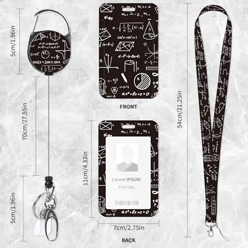 Math Teacher Lanyard with ID Badge Holder and Retractable Badge Reel - color: Math Formulas
