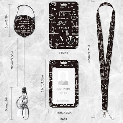 Math Teacher Lanyard with ID Badge Holder and Retractable Badge Reel - color: Math Formulas