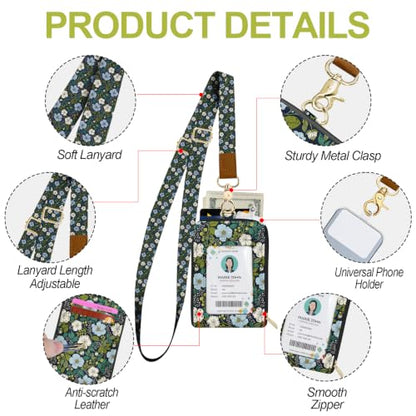Blue Daisy Lanyard Wallet with ID Card Holder,Small Wallet for Women with Zipper Coin Pocket,Slim RFID Blocking ID Badge Holder Keychain,Travel Card Case with ID Window for Teacher Student Nurse Gifts - color: Blue White Daisy