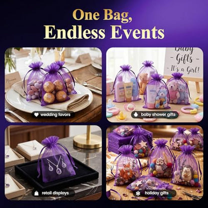 VGOODALL 120PCS Purple Organza Drawstring Bags, 4 X 6 inches - color: Purple