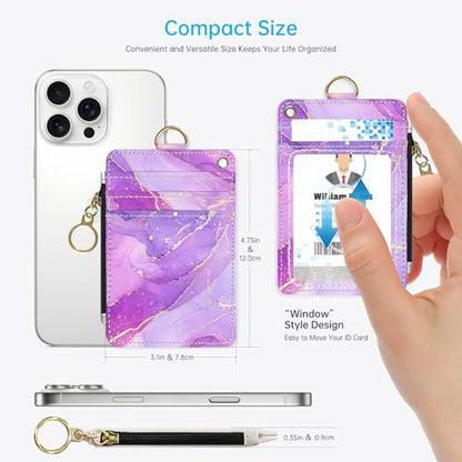 2-in-1 ID Badge Holder & Lanyard Wallet，Cute Zippered Pouch Purple Marble - color: Purple Marble