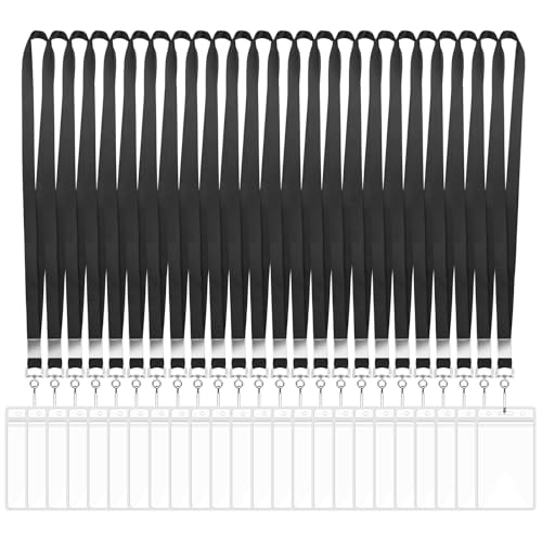 24 Pack Id Badge Lanyards with Waterproof Badge Holders, Black - color: 24pcs Black