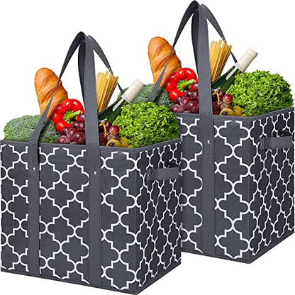 Reusable Grocery Bags 2Pack Foldable Washable Large Storage Bins, Dark Grey - color: Dark Grey, size: 2 Pack