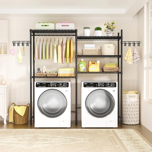 Ulif U5 Over the Washer and Dryer Storage Shelf, Laundry Room Space Saver - color: Black, size: Medium: 58.2”W x 13.4”D x 77.5”H