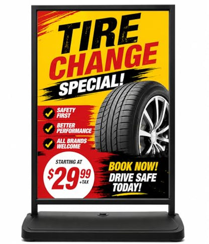 Heavy Duty Outdoor Sign Holder Stand 24"x36" with Water-Fillable Base & Wheels, Wind-Resistant Spring Design, Portable Sidewalk Poster Board Frame for Indoor & Outdoor Use (Fits ≤6mm Signs)(STAND ONLY) (1)