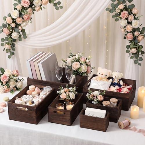 AceOrbit Set of 6 Rustic Wood Crates for Display Nesting Box, Dark Brown - color: Dark Brown