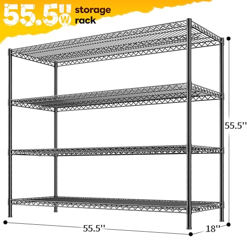 REIBII 4-Tier 2560LBS Heavy Duty Shelving,55.5"W Adjustable Storage Shelves - size: 55.5"H x 55.5"W x 18"D
