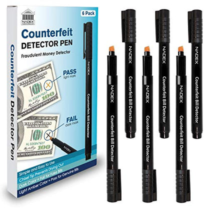 Nadex Counterfeit Pen, Easy Swipe - Gold for Real, Black for Fake, Detect Counterfeit Bills (6 Pack) - size: 1 Count (Pack of 6)
