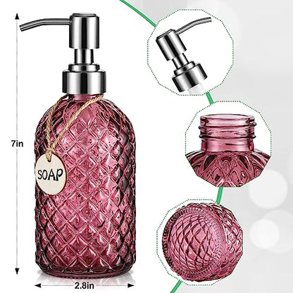 MOCLIF 16 OZ Clear Soap Dispenser with 304 Rustproof Stainless Steel Pump Bathroom Kitchen,Refillable Liquid Glass Soap Dispenser for Hand Soap, Dish Soap, Lotion(Purple) - color: Purple