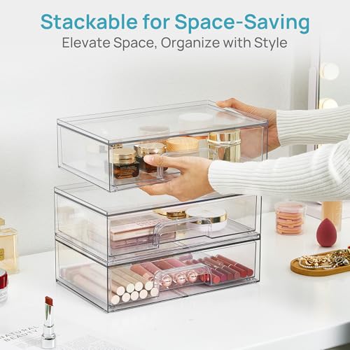 Vtopmart Clear Stackable Storage Drawers, 4 Pack Wide Plastic Organizers - style: Wide-4pack-Clear