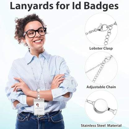 Lanyards for Id Badges Stainless Steel Lanyard with 2 Waterproof ID Holders - color: Silver
