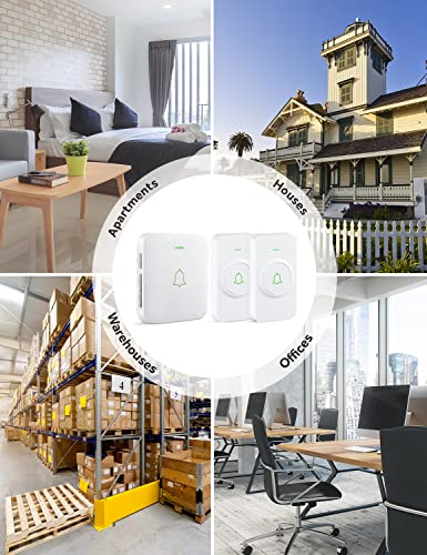 AVANTEK Wireless Doorbell, 1000 ft Range, 2 Buttons + 1 Receiver, White - color: White 1 Receiver + 2 Buttons