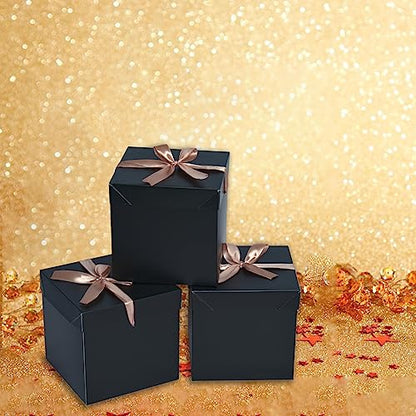 Gift Box with Lid & Ribbon for present, 12pcs, Black, 4"×4"×4" - color: Black, size: 4 x 4 x 4 Inch