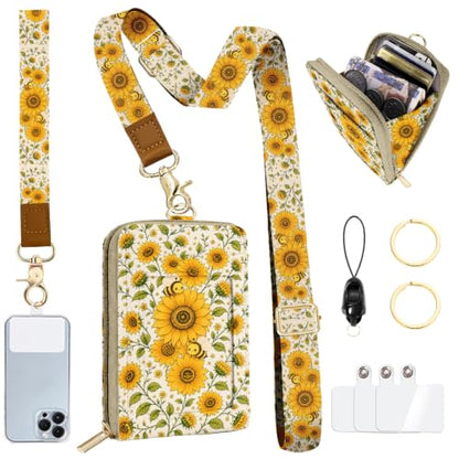 Lanyard Wallet with Lightweight ID Badge Holder, RFID Blocking Card Holder - color: Sunflower Bee
