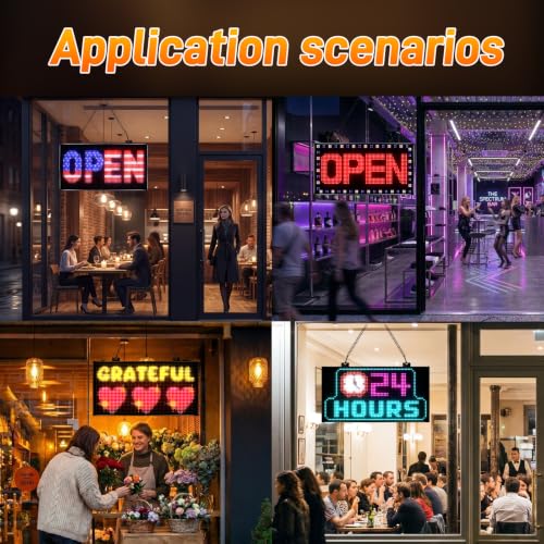 KJOY Dual Row LED Open Sign, 20"x12",APP Built-in Multiple Open Effects,Bluetooth Control,Programmable Electric Scrolling Display with Remote for Business Store Bar Hotel - size: 20''x12''