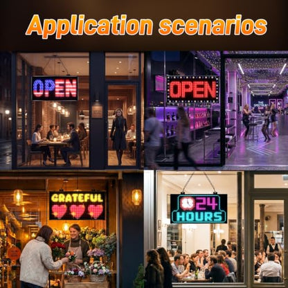 KJOY Dual Row LED Open Sign, 20"x12",APP Built-in Multiple Open Effects,Bluetooth Control,Programmable Electric Scrolling Display with Remote for Business Store Bar Hotel - size: 20''x12''