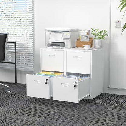 SteeLoong 2 Drawer File Cabinet,Metal Mobile File Cabinet with Lock White - color: White, style: 2 Drawer on Wheels
