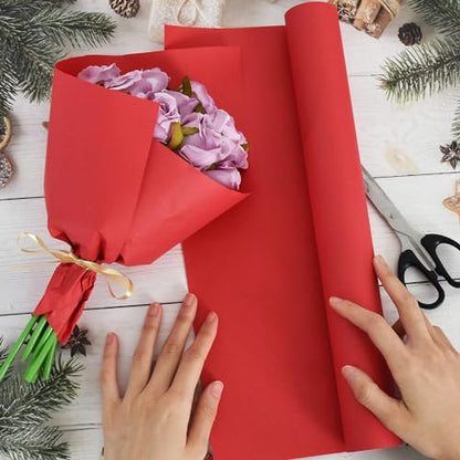 BEISHIDA Red Gift Wrapping Paper Roll, 15in X 32ft Kraft Bulletin Board Paper Gift Wrap for Christmas Mother's Day Valentine's Day Graduation, Flower Wrap - color: red