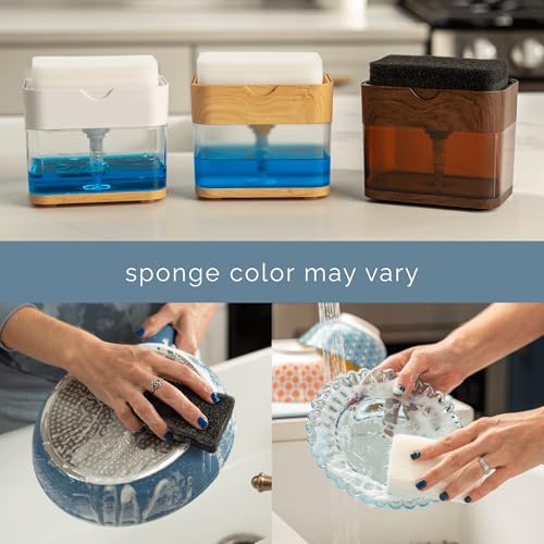 S&T INC. Dish Soap Dispenser and Sponge Holder, Plastic Bamboo - color: Bamboo