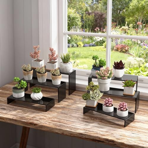 6 PCs 9 Inch Black Acrylic Display Risers 3 Tier Stand - color: Black 6 PCs