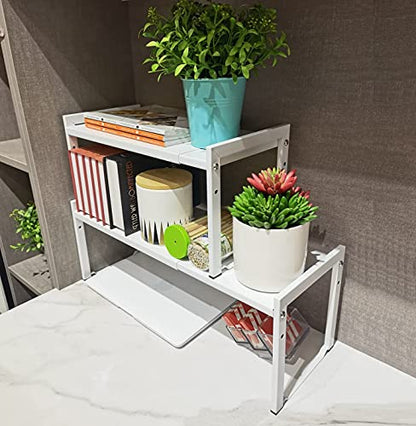Expandable Cabinet Shelf 7.9"D Adjustable Countertop Riser Metal Rack White - color: White, size: 7.9"D (normal) - 1 Pack