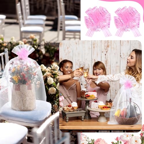 Zeyune 3 Sets Organza Bags 24 x 30'' Large Drawstring Mesh Gift Bag, Pink - color: Pink