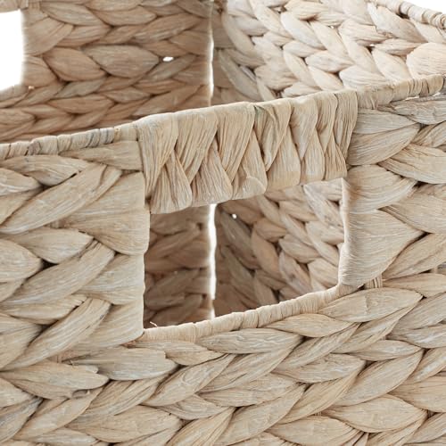 Casafield 10.5" x 10.5" Hyacinth Storage Baskets, Whitewash - Set of 2 Storage Organizers, Woven Wicker Cubes for Bathroom, Bedroom, Laundry, Shelves - size: 2-Pack