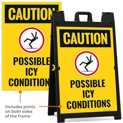 Caution Possible Ice Conditions Sign Kit, - size: 24x36 Inches, style: A-frame + 2 Panel Kit