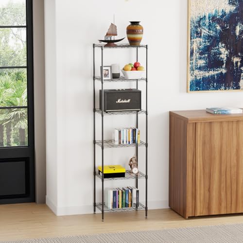 FDW | 6-Tier Wire Shelf | 17" x 12" x 64" | Black - color: Black, size: 6-Shelf Small No Wheels