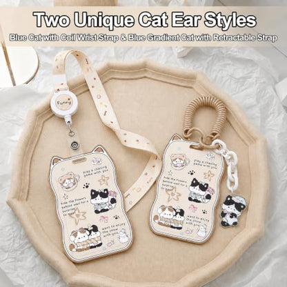 AZY Oat Beige Cat Ear Photocard Holder Set, ID Badge Holder with Lanyard - color: Brown