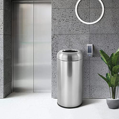Dyna-Living Large Trash Can Open-Top Stainless Steel Garbage Can with Lid - color: Silver