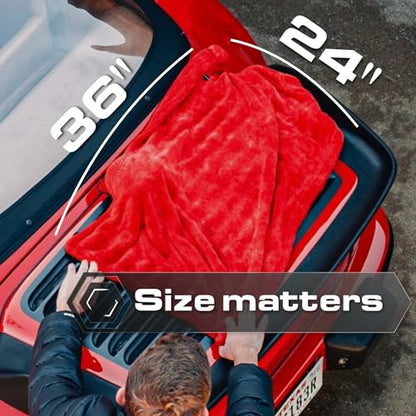 Blackline Microfiber Car Drying Towel 24"x36", 1300GSM Twisted Loop - color: Crimson