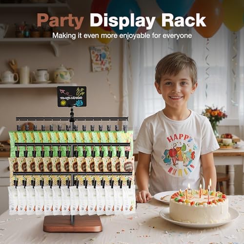 MOJOHAND 3-Tier Snack Display, 42 Clips, Pine Wood Base