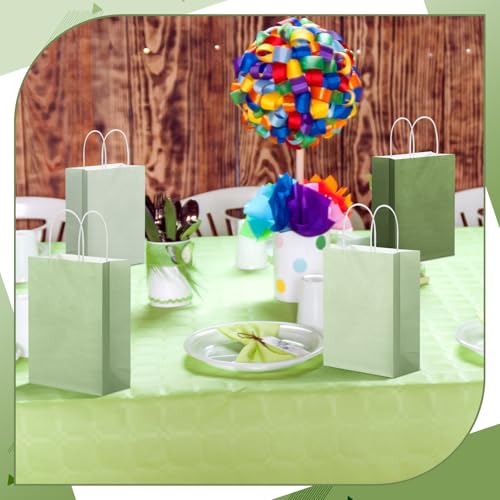 Tenceur 100 Pcs Sage Green Gift Paper Kraft Bags with Handles Party Favor - color: Green