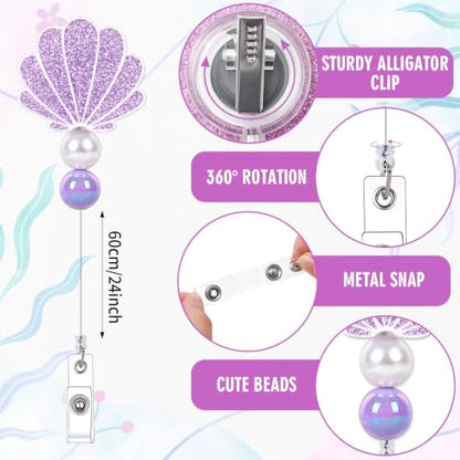 JarThenaAMCS 3Pcs Seashell Badge Reels, Acrylic ID Badge Holder - style: Seashell