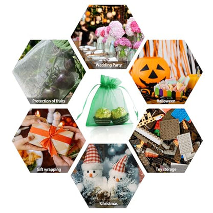 Wudygirl 100 PCS Organza Bags 3.9"x4.7" Gift Bags with Drawstring Green - color: Green, size: 3.9x4.7 IN