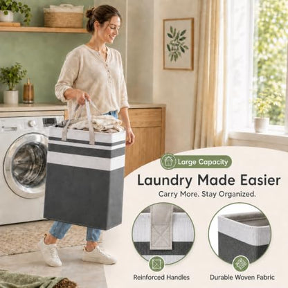BOOMIBOO 2 Pack Large Laundry Basket,Waterproof Freestanding Laundry Hamper,Collapsible Clothes Basket with Easy Carry Handles in Laundry Room Bathroom Bedroom Dorm,Gradient Grey,100L - color: Gradient Grey, size: 100L