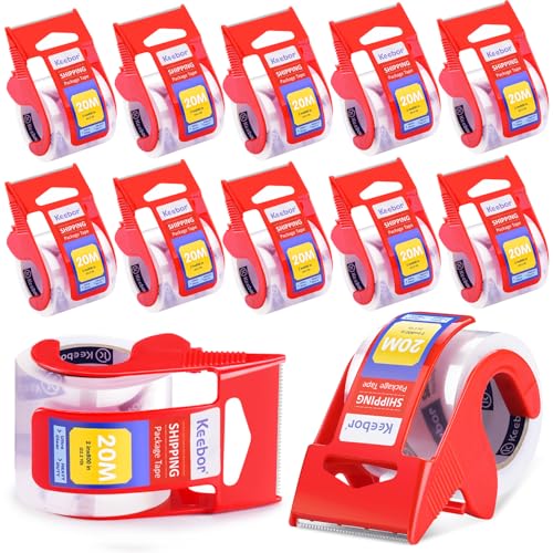 Keebor 12 Rolls Packaging Tape with Dispenser, Heavy Duty, Clear