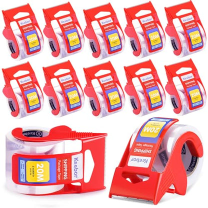 Keebor 12 Rolls Packaging Tape with Dispenser, Heavy Duty, Clear